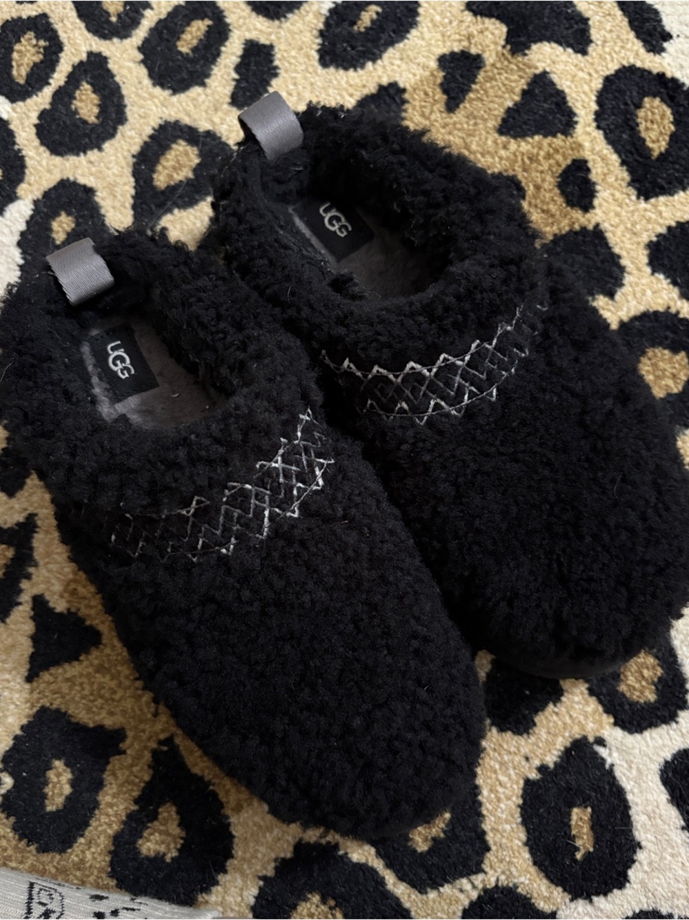 UGG Tazz Black Sherpa Platform Slippers